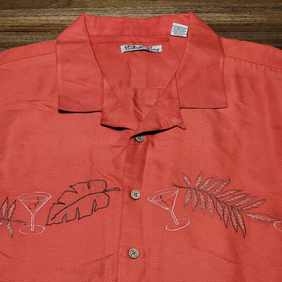 Batik Bay SS Full Button Orange Shirt Embroidered Leaves & Martini Glasses - XXL - Picture 2 of 5